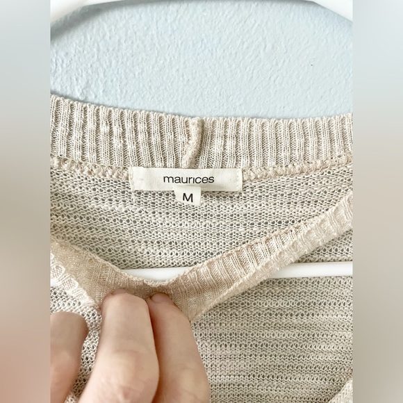 Maurice’s Cut Out Open Neck Keyhole Sweater Beige Cream high Crew neck Shirt - Picture 8 of 9